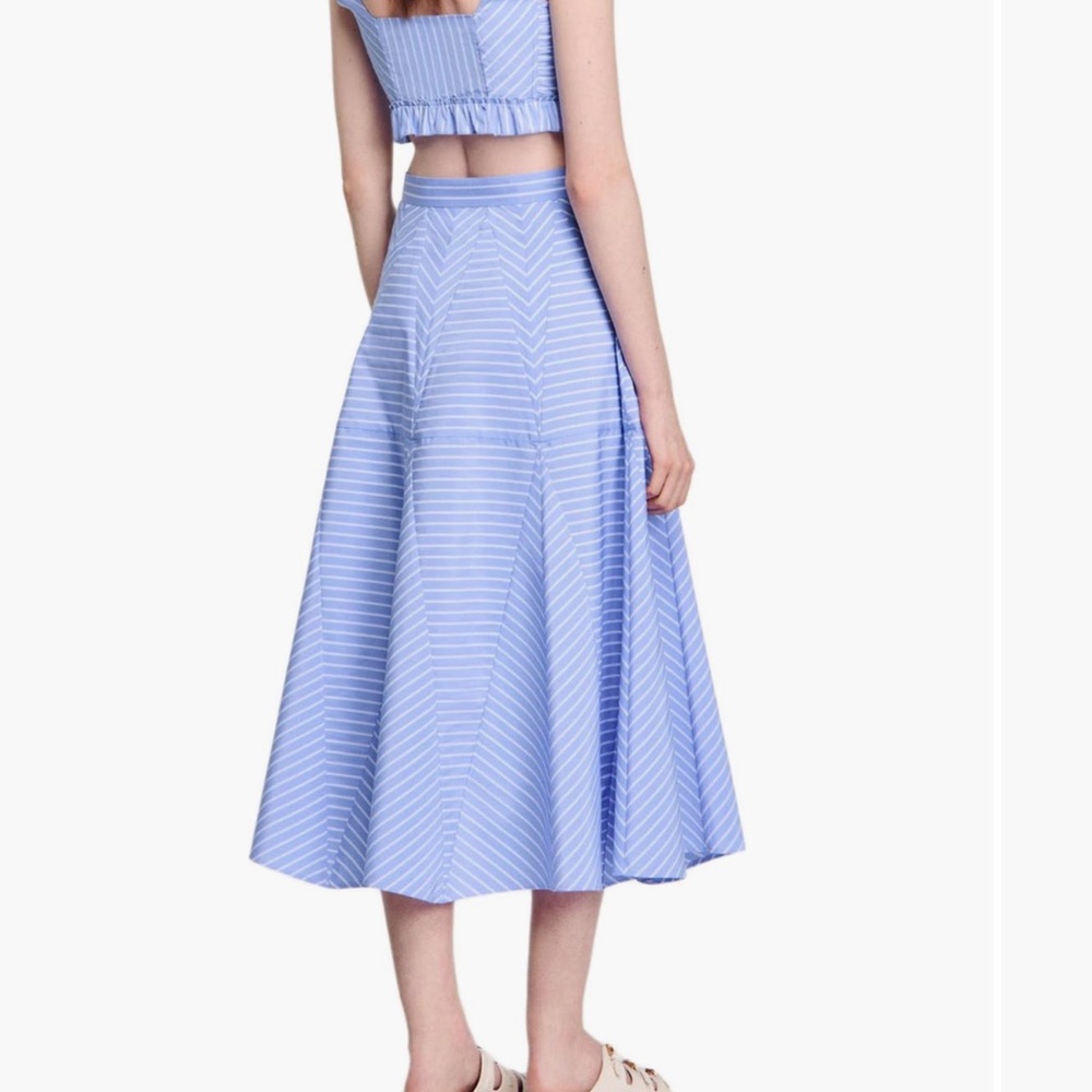 NWT Sandro Blue Striped Ruffle Corset Top & Midi Skirt Set - Picture 4 of 7